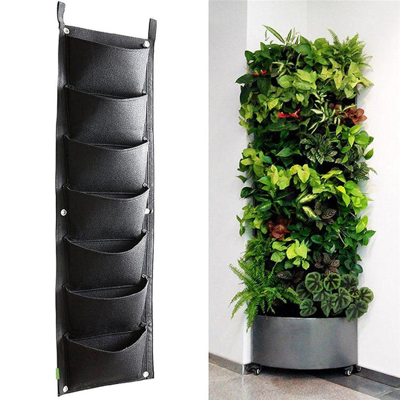 4/7 Pockets Wall Mounted Flower Pots Garden Vertical Hanging Planting Bags Pouch Green Field Pot Felt Balcony Wall Drcor